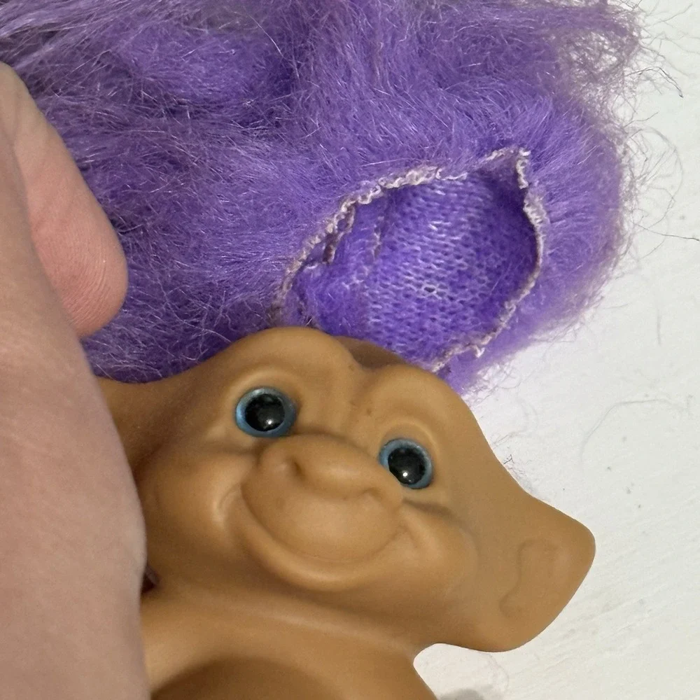 Vintage Ace Novelty Treasure Troll Dolls Set of 2 Red Purple Hair Belly Gems 90s
